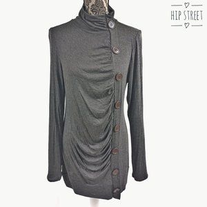 CELESTE High Neck LS Drape Front Stretch Jersey Tunic Mini Dress S
